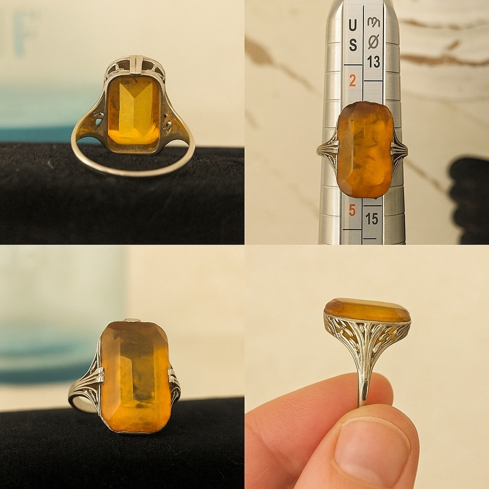 🗝️ Antique Edwardian Citrine Ring | c.1880s–1900s | 10k–14k Gold Filigree - Picture 4 of 15